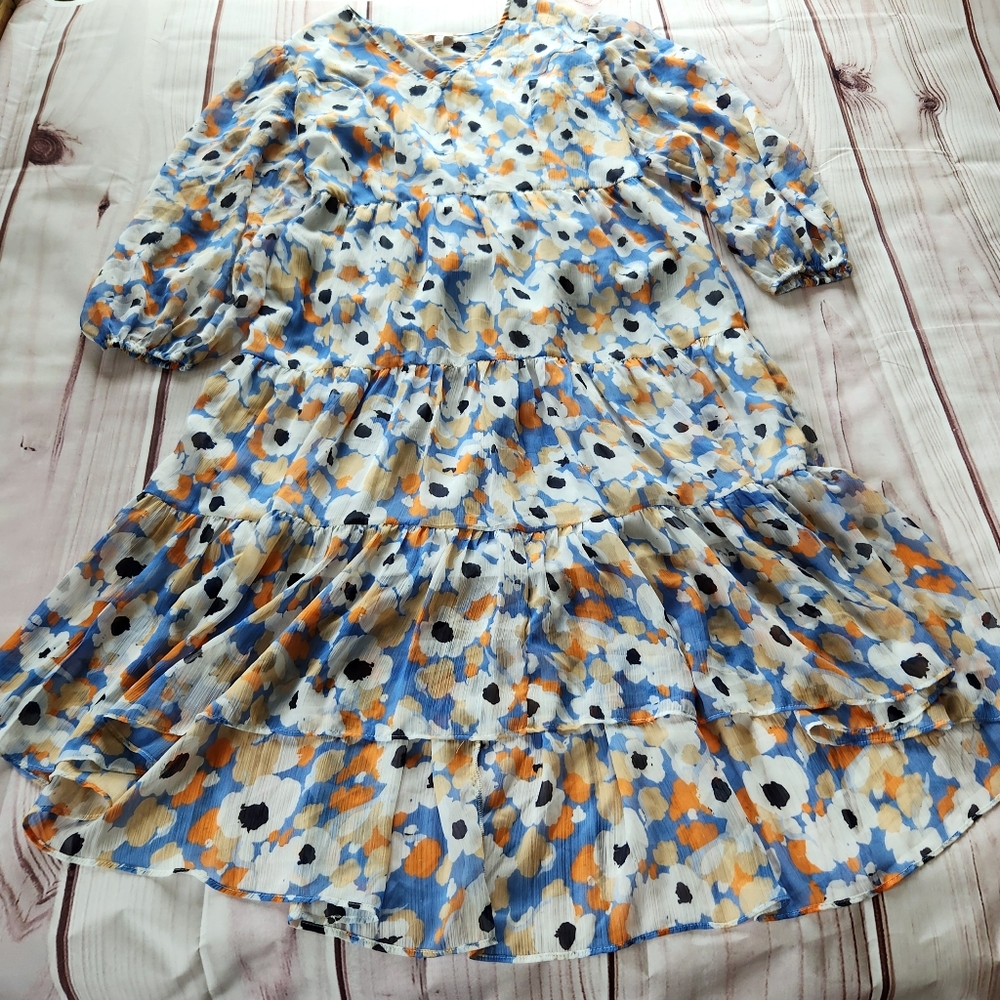 NWT Joie "Printed Maxi Dress" Floral Fields Blue Orange Tiered | Women's Size M - Picture 3 of 15